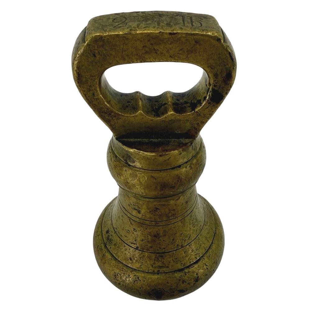 Antique 2 LB Brass Bell Grocers Weight Scale Balance Handle Primitive